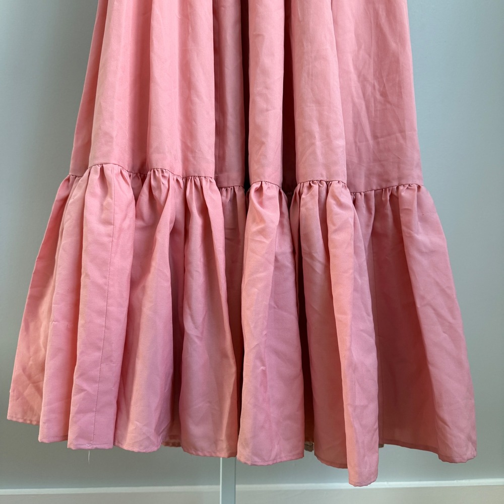 VTG Victorian Pink Renaissance Ruffle Lace Prairie Maxi Dress Cottagecore Gown - Picture 5 of 9